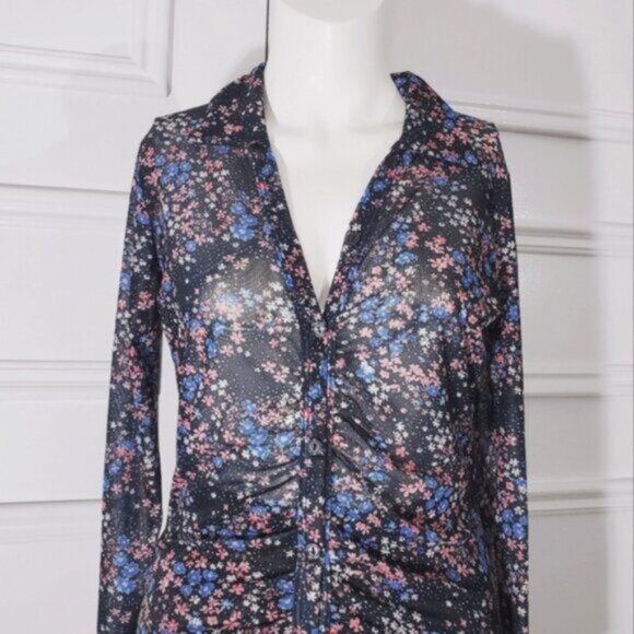 Super Soft Retro Ruched Button Down Semi Sheer Dress - Picture 6 of 11